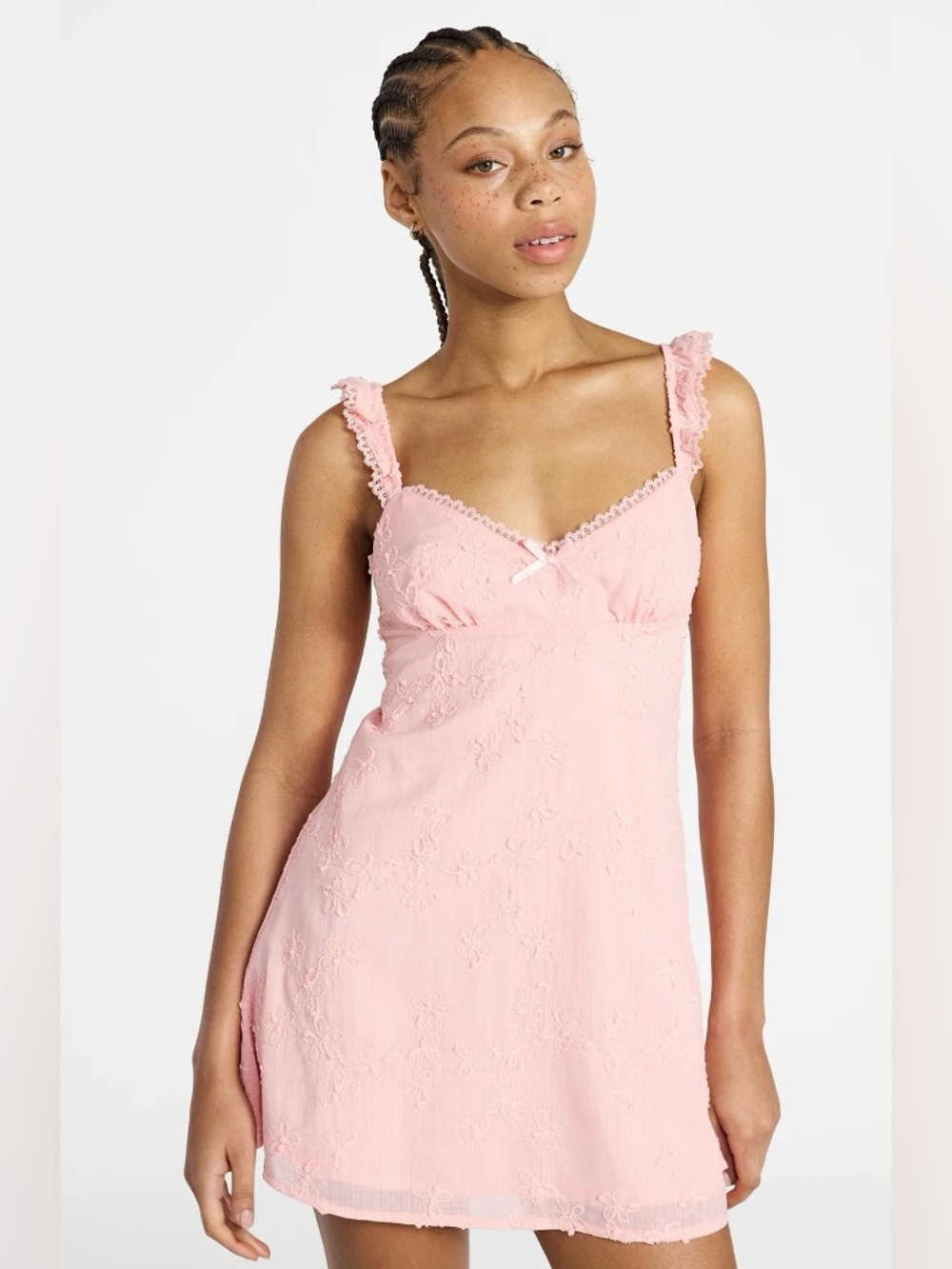 NWT No Boundaries Pink Coral Embroidered Ruffle Strap Mini Dress M 8/10 - Picture 2 of 11